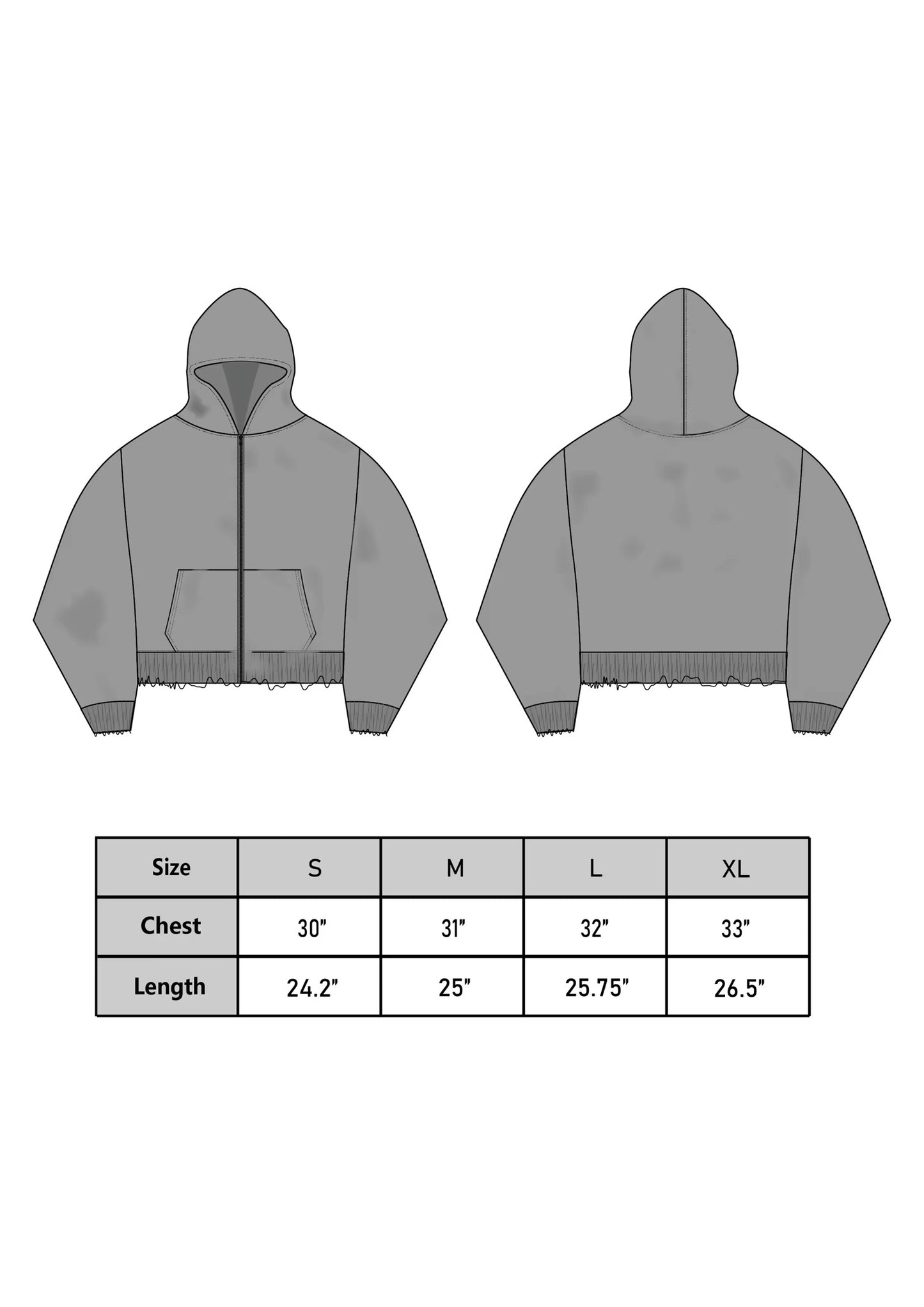 CLAY ZIP TRASHED HOODIE - GREY