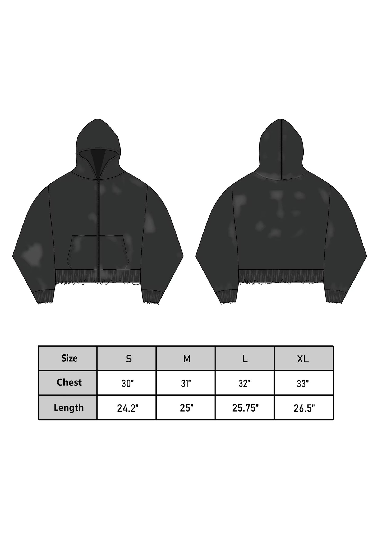 CLAY ZIP TRASHED HOODIE - BLACK