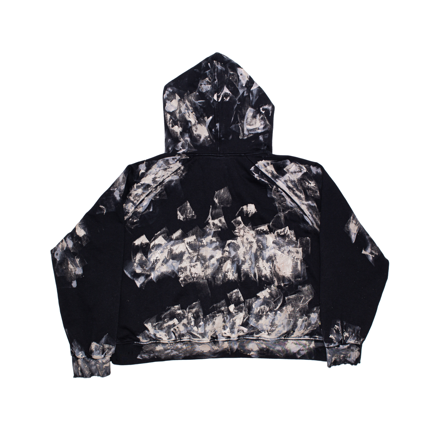 CLAY ZIP TRASHED HOODIE - BLACK