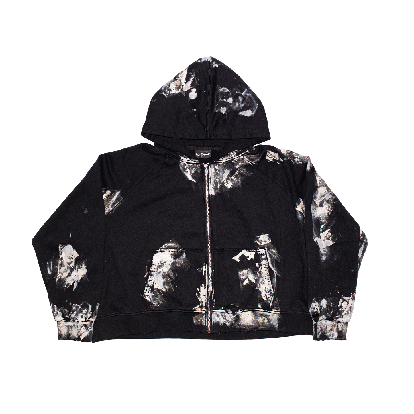 CLAY ZIP TRASHED HOODIE - BLACK
