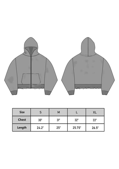 CLAY ZIP TRASHED HOODIE - GREY