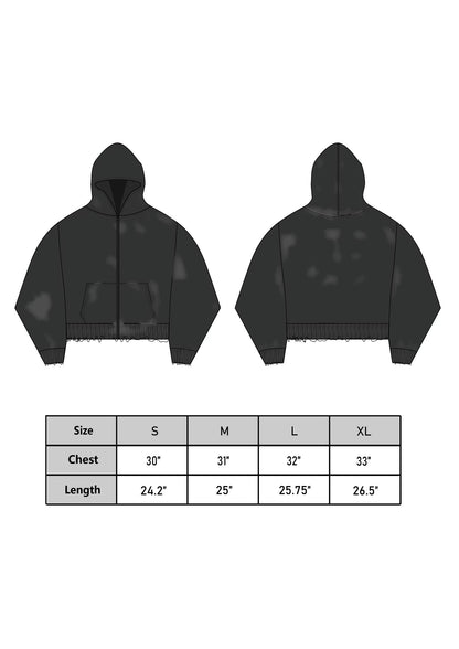 CLAY ZIP TRASHED HOODIE - BLACK