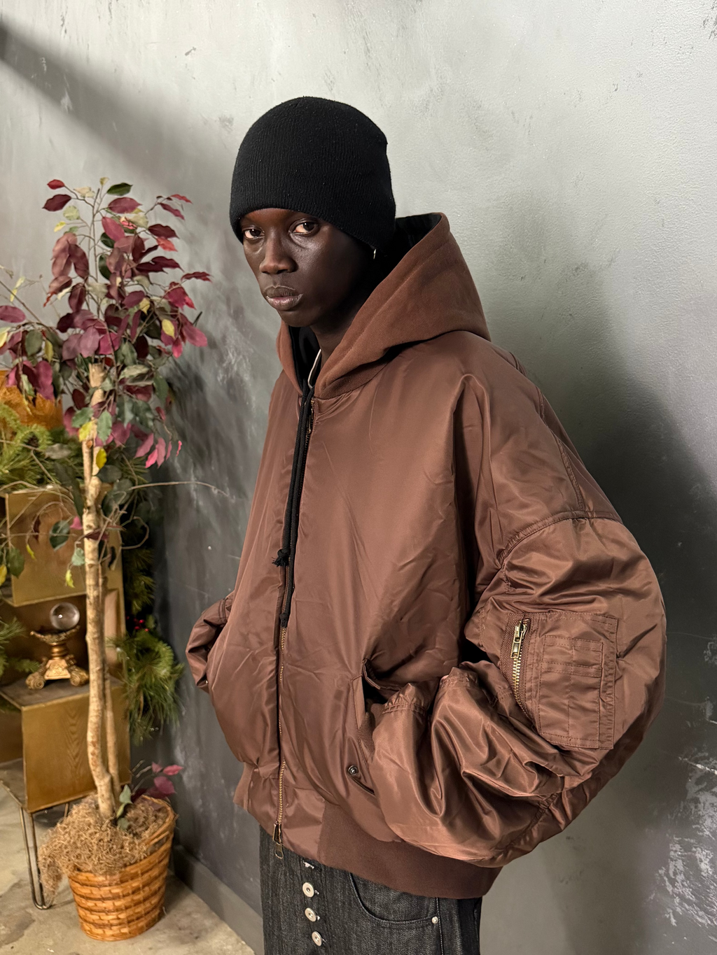 Reversible Bomber Jacket-Black/Brown