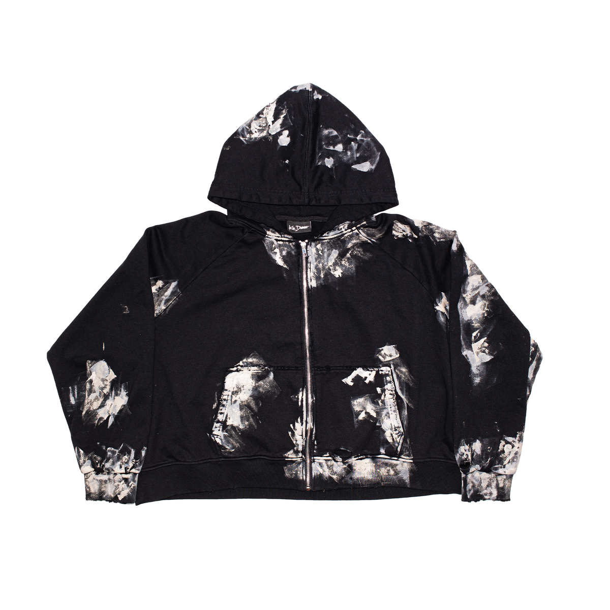 CLAY ZIP TRASHED HOODIE - BLACK