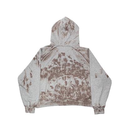 CLAY ZIP TRASHED HOODIE - GREY