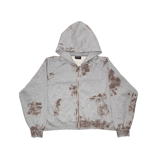 CLAY ZIP TRASHED HOODIE - GREY